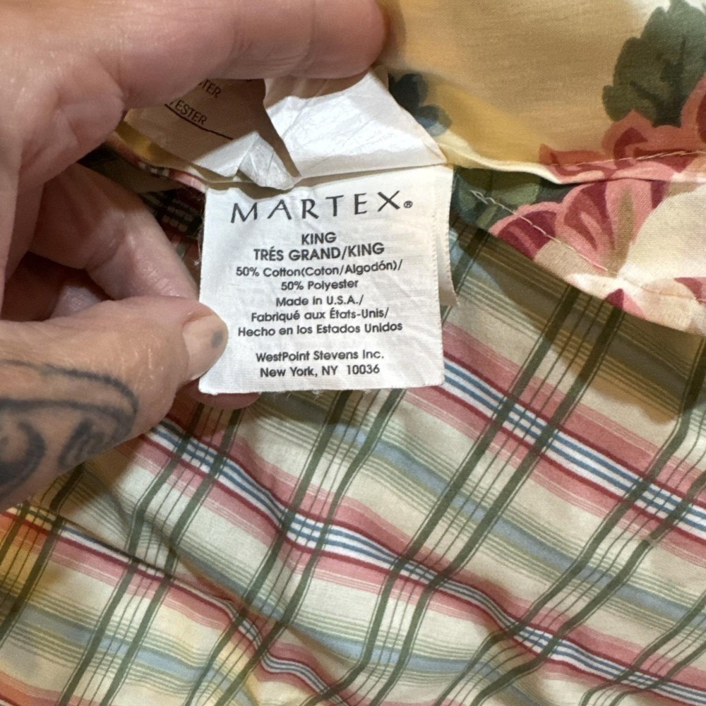 Vintage Martex Sanderson King Comforter Floral Plaid Reversible Ruffle Made USA - Picture 5 of 8